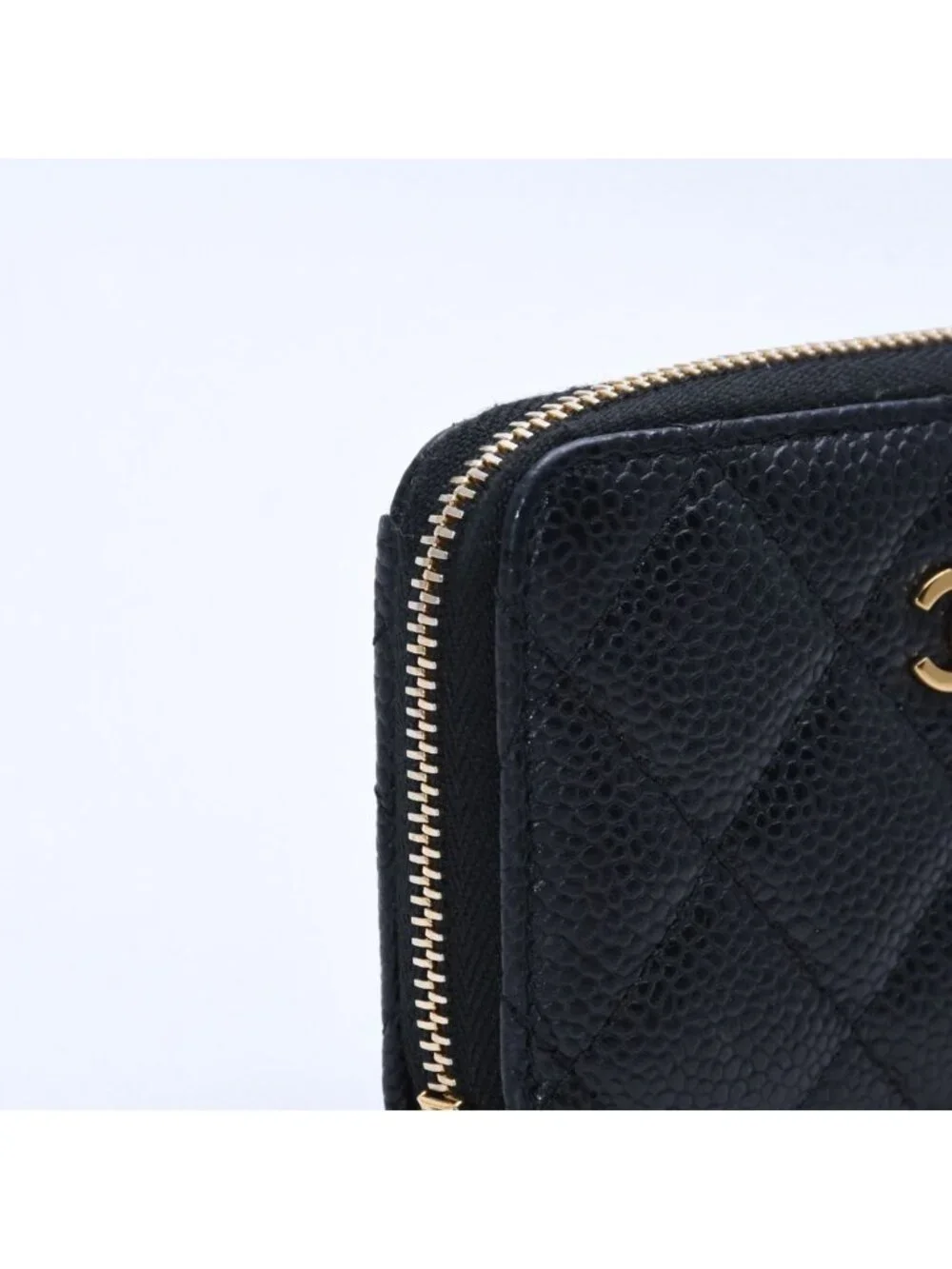 Chanel Classic Zip Coin Purse Quilted Caviar Leather Stand Black Wallet Card